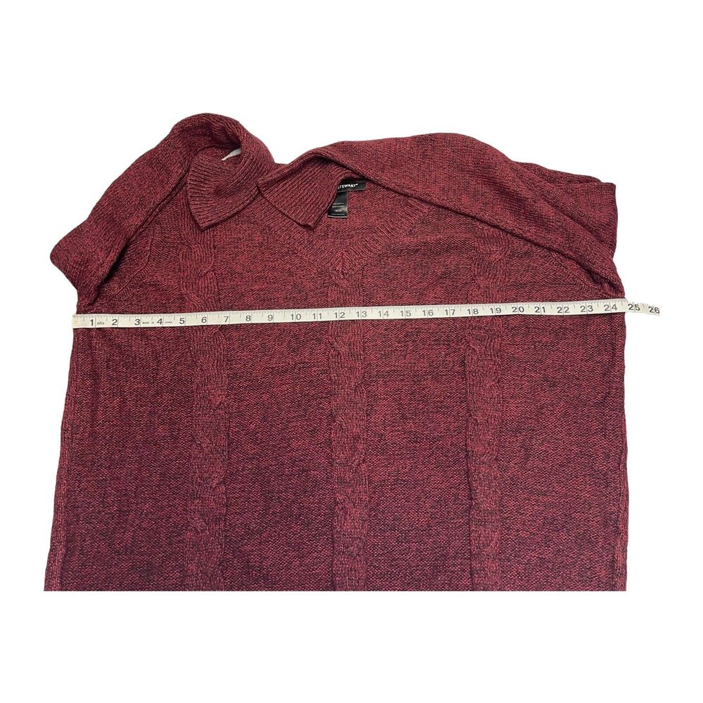 Ashley Stewart Sweater Women 18-20 Red Acrylic Cable Knit Ribbed V-Neck Pullover - Picture 5 of 7